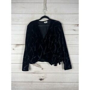 Reggio Blouse Womens Medium Black Velvet Wrap Tie V Neck Geometric Burnout Goth
